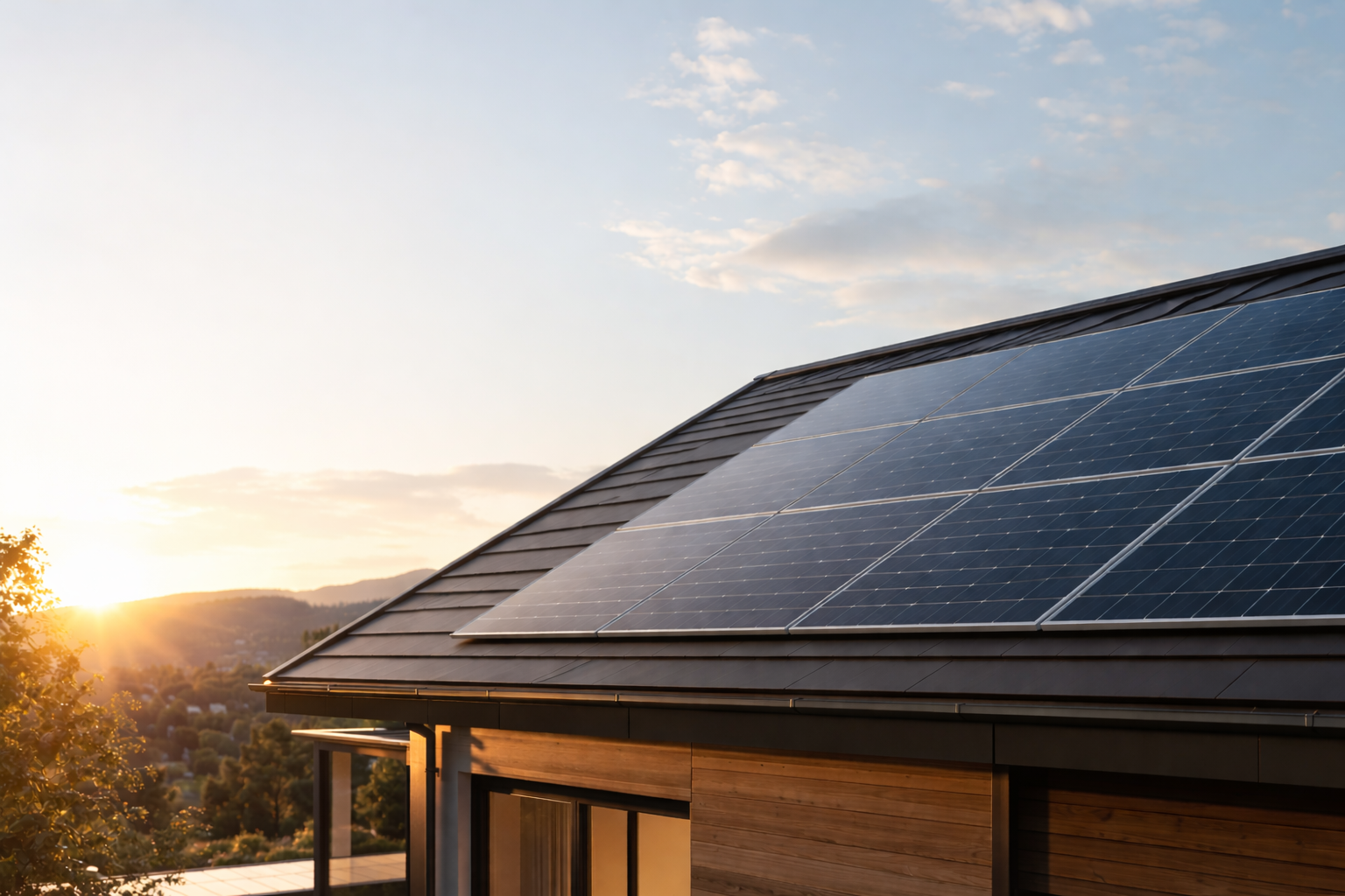 Solar panels at sunrise
